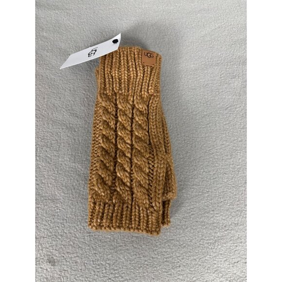 UGG Women's Cable Knit Fingerless Gloves One Size Chestnut Brown New With Tag's - Picture 3 of 6